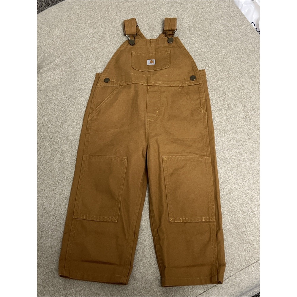 Carhartt Toddler 2T Brown Duck Bib Overalls Double Knee Workwear Kids